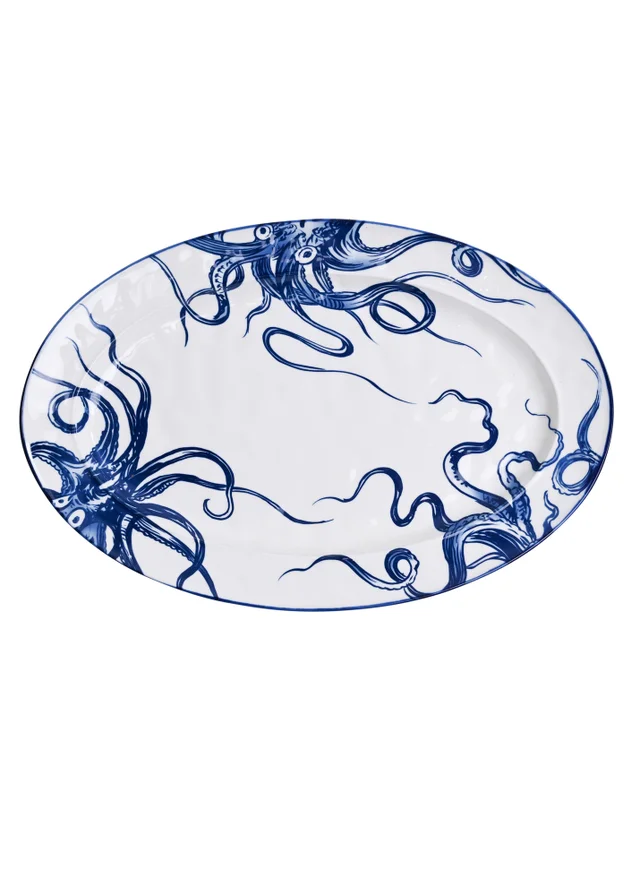 Hestia Blue Oval Plate Octopus Design