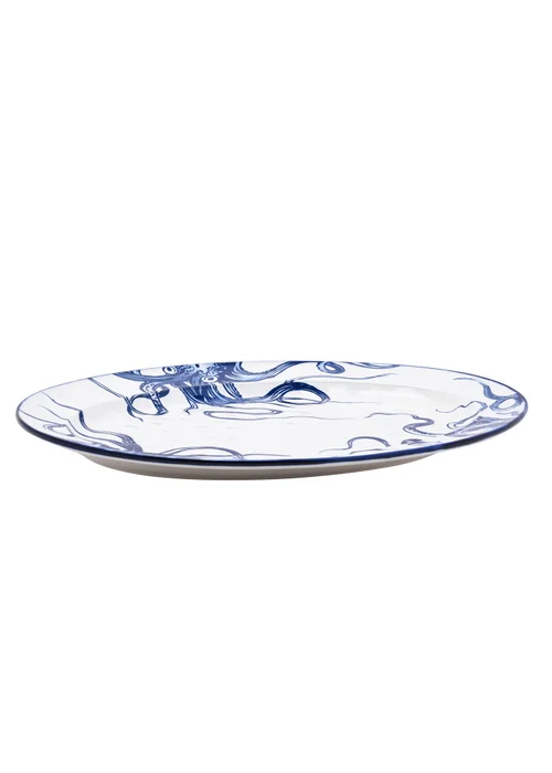 Hestia Blue Oval Plate Octopus Design - One Size Image 2