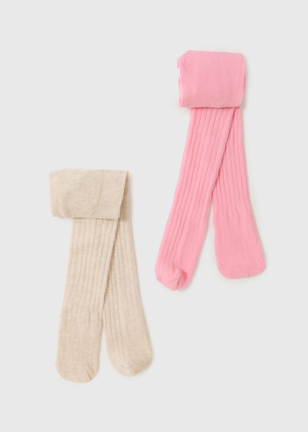 2 Pack Baby Pink Ribbed Tights (Newborn-23mths) - Up to 1 Month Image 1
