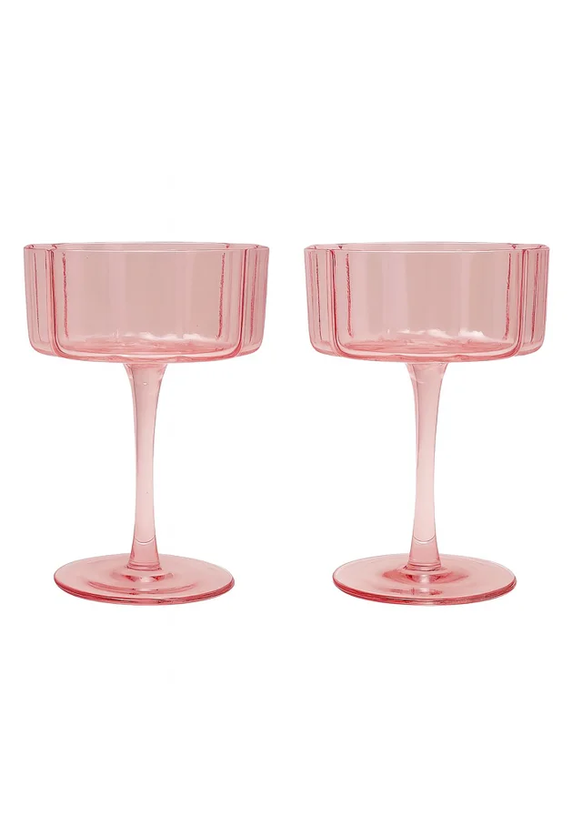 Hestia Bright Pink Scalloped Martini Glasses Set of 2