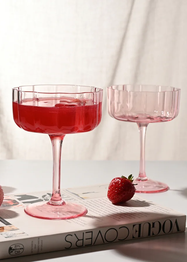 Hestia Bright Pink Scalloped Martini Glasses Set of 2