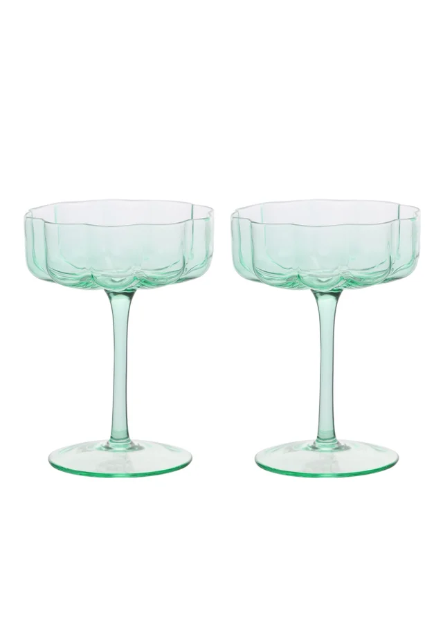 Hestia Green Scallop Saucer Glasses Set of 2