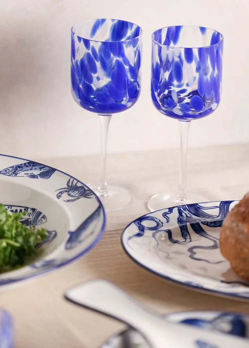 Hestia Blue Tortoise Shell Wine Glasses Set of 2 - One Size Image 4