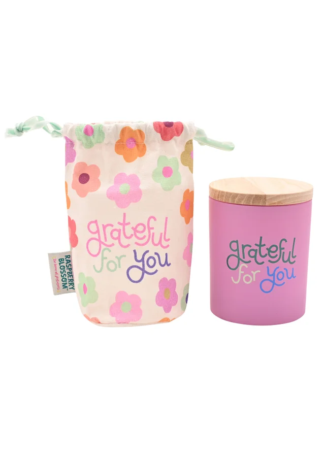 Raspberry Blossom Pink Fragranced Candle In A Pouch Grateful For You
