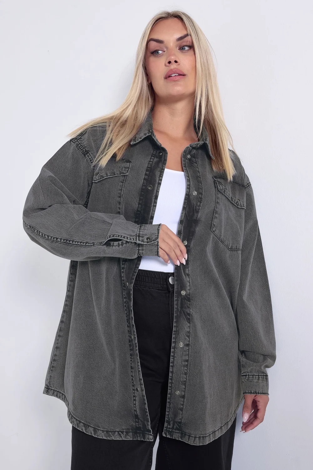 Yours Curve Black Washed Western Denim Shirt - Size 20 Image 1