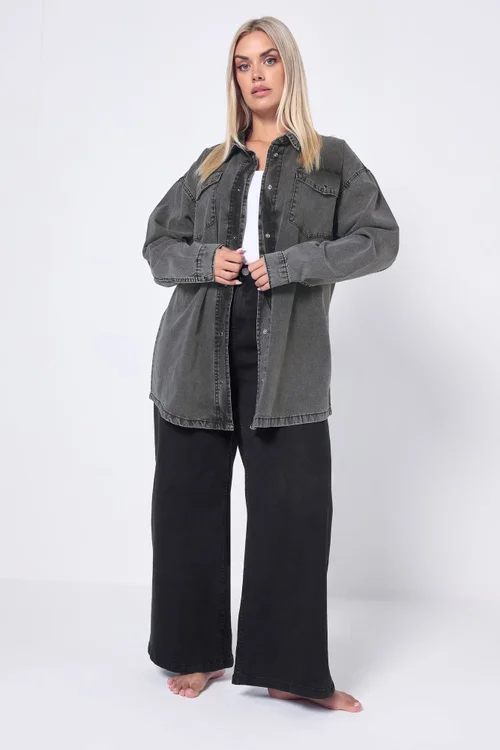 Yours Curve Black Washed Western Denim Shirt - Size 20 Image 2