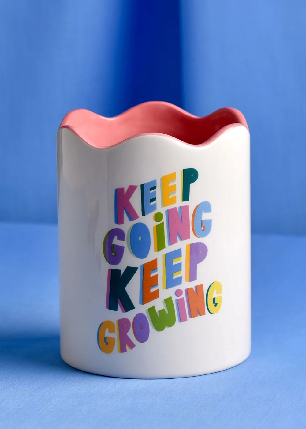 Raspberry Blossom Multi-coloured Plant Pot Keep Growing Saying - One Size Image 1