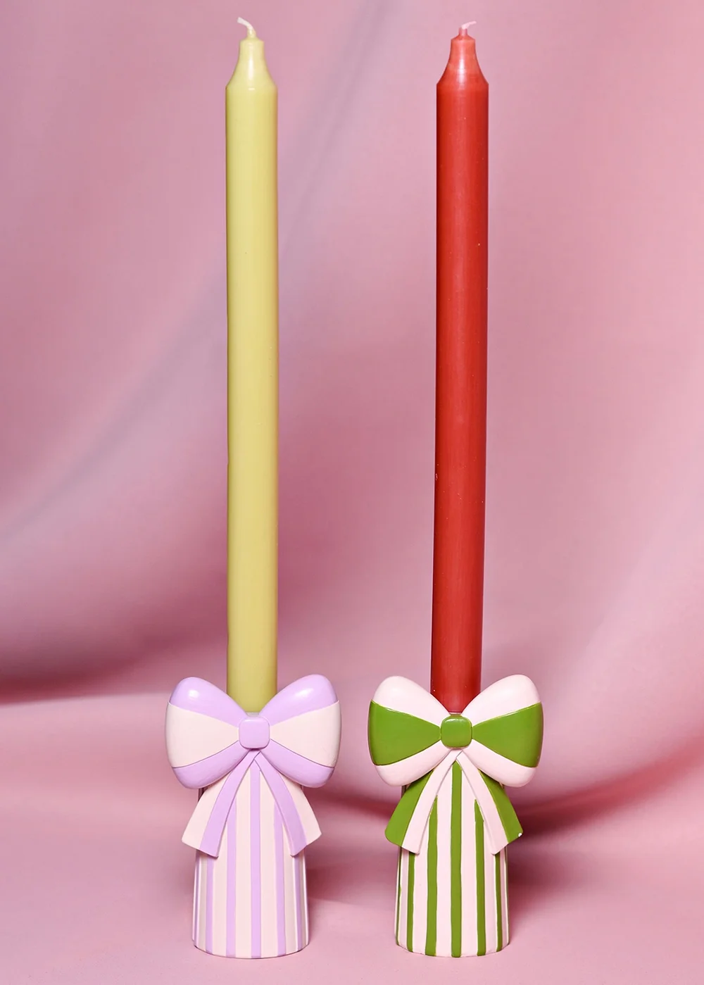 Raspberry Blossom Candlestick Holders With Bow Set of 2 - One Size Image 1