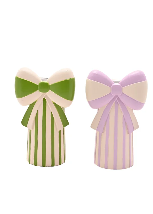 Raspberry Blossom Candlestick Holders With Bow Set of 2 - One Size Image 2