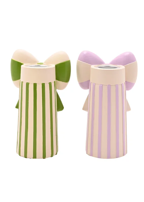 Raspberry Blossom Candlestick Holders With Bow Set of 2 - One Size Image 4