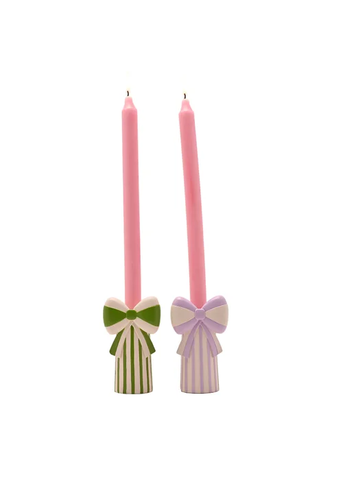 Raspberry Blossom Candlestick Holders With Bow Set of 2 - One Size Image 3