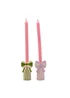 Raspberry Blossom Candlestick Holders With Bow Set of 2 - One Size Image 3