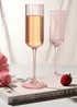 Hestia Bright Pink Scalloped Glass Champagne Flutes Set of 2 - One Size Image 1