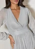 Chi Chi London Silver Long Sleeve Glitter Plisse Wrap Midi Dress - Size 8 Image 3