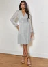 Chi Chi London Silver Long Sleeve Glitter Plisse Wrap Midi Dress - Size 8 Image 1
