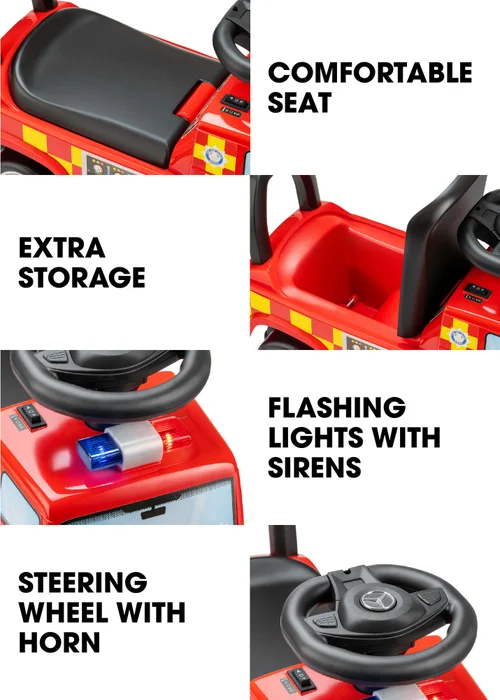 Xootz Mercedes-Benz Fire Truck Foot to Floor Ride On Red - One Size Image 3
