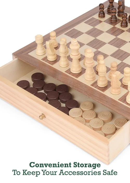 Toyrific 2 In 1 Chess & Draughts Brown - One Size Image 3