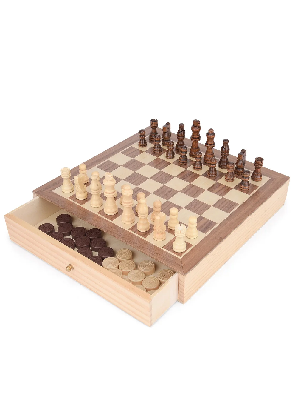 Toyrific 2 In 1 Chess & Draughts Brown - One Size Image 1