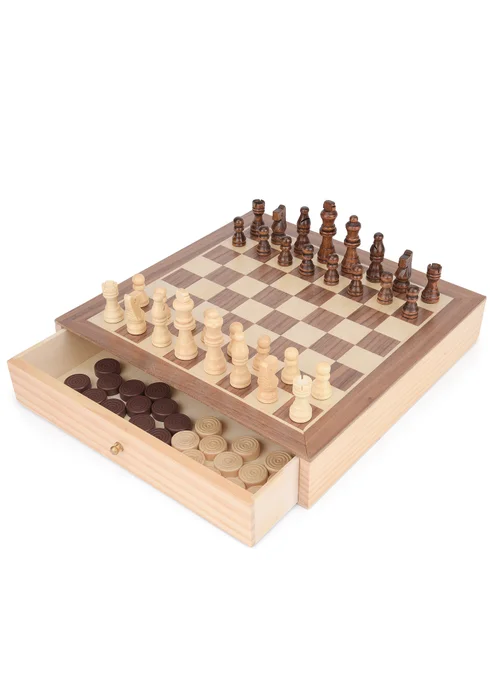 Toyrific 2 In 1 Chess & Draughts Brown - One Size Image 1