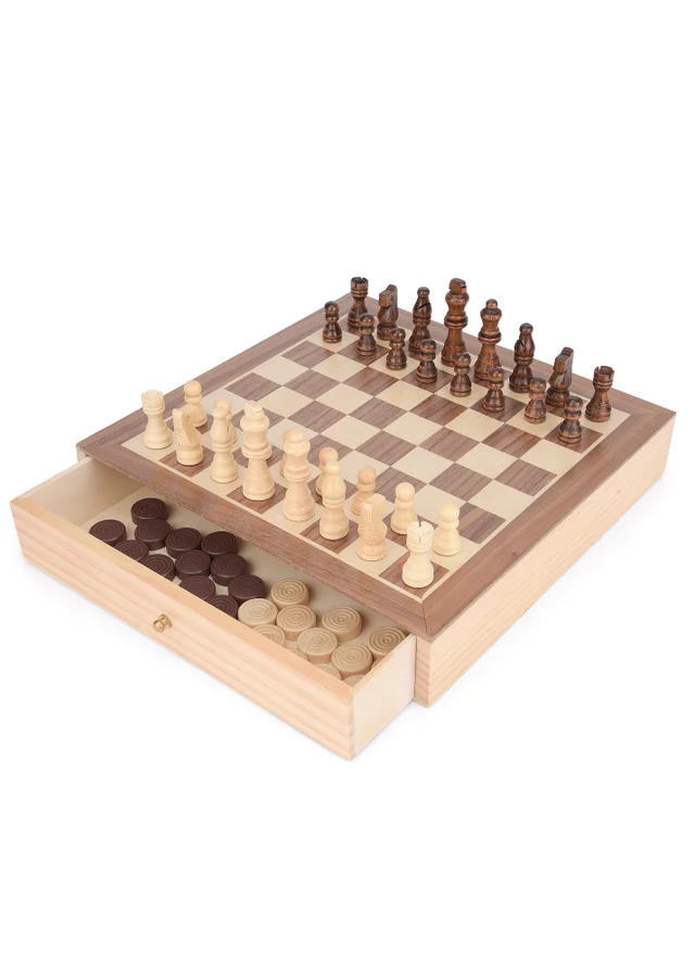 Toyrific 2 In 1 Chess & Draughts Brown