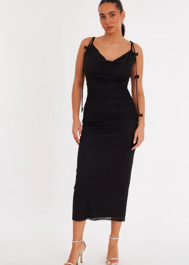 Quiz Black Mesh Bow Trail Midaxi Dress