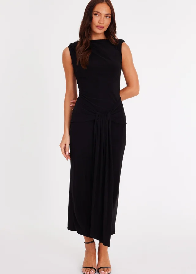 Quiz Black Draped Bodycon Midaxi Dress