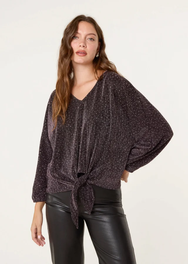 Blue Vanilla Bronze Tie Front Top