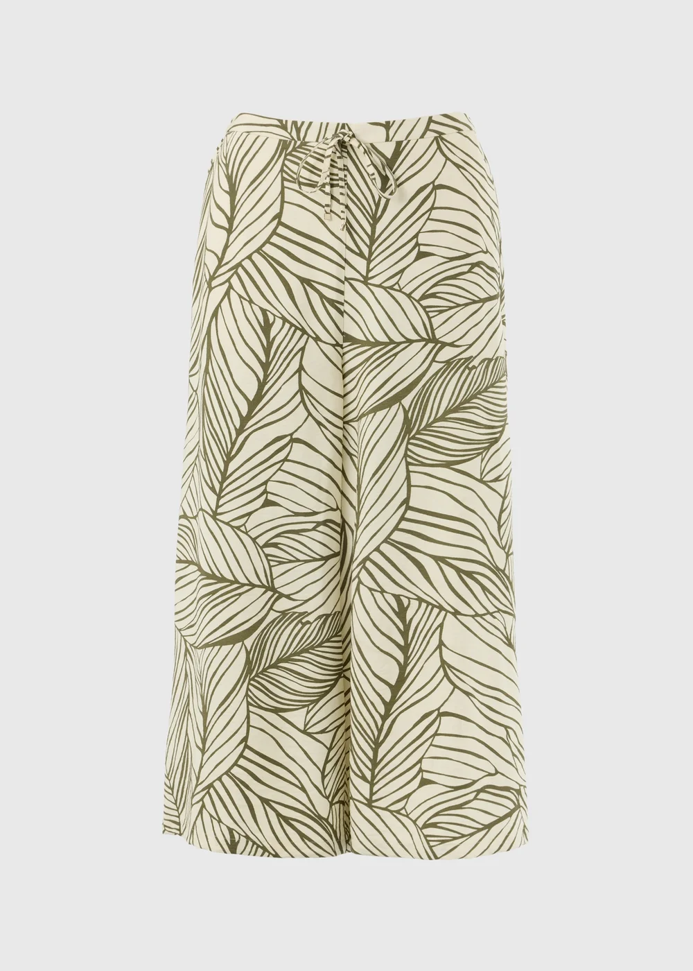 Khaki Leaf Print Twill Wide Leg Culotte Trousers - 22 Image 4