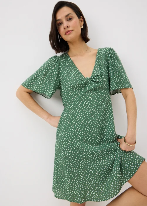 Green Ditsy Floral Print Mini Tea Dress - 8 Image 1