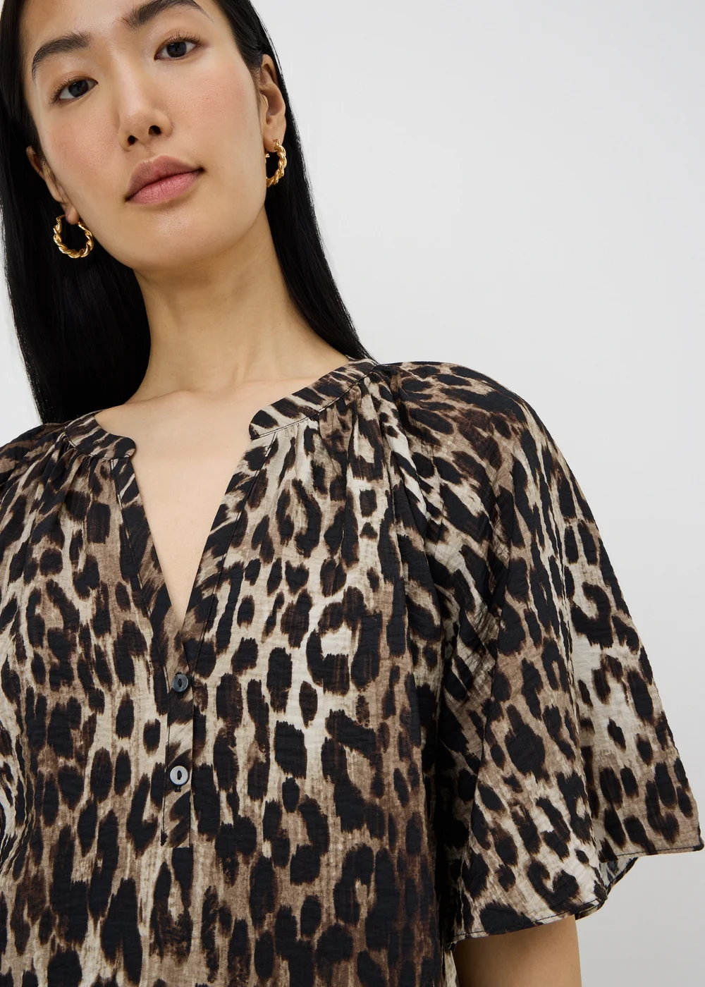Brown Animal Print Popover Blouse - 8 Image 3