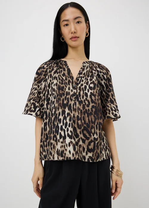 Brown Animal Print Popover Blouse - 8 Image 2