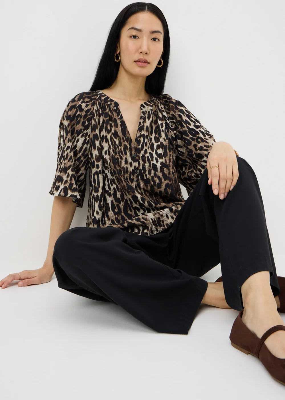 Brown Animal Print Popover Blouse - 8 Image 1