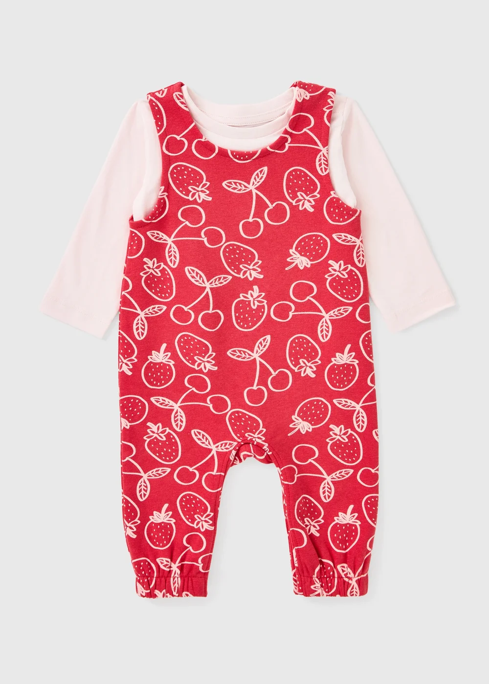 Baby Red Strawberry Print Top & Dungaree Set (Newborn-23mths) - Up to 1 Month Image 1