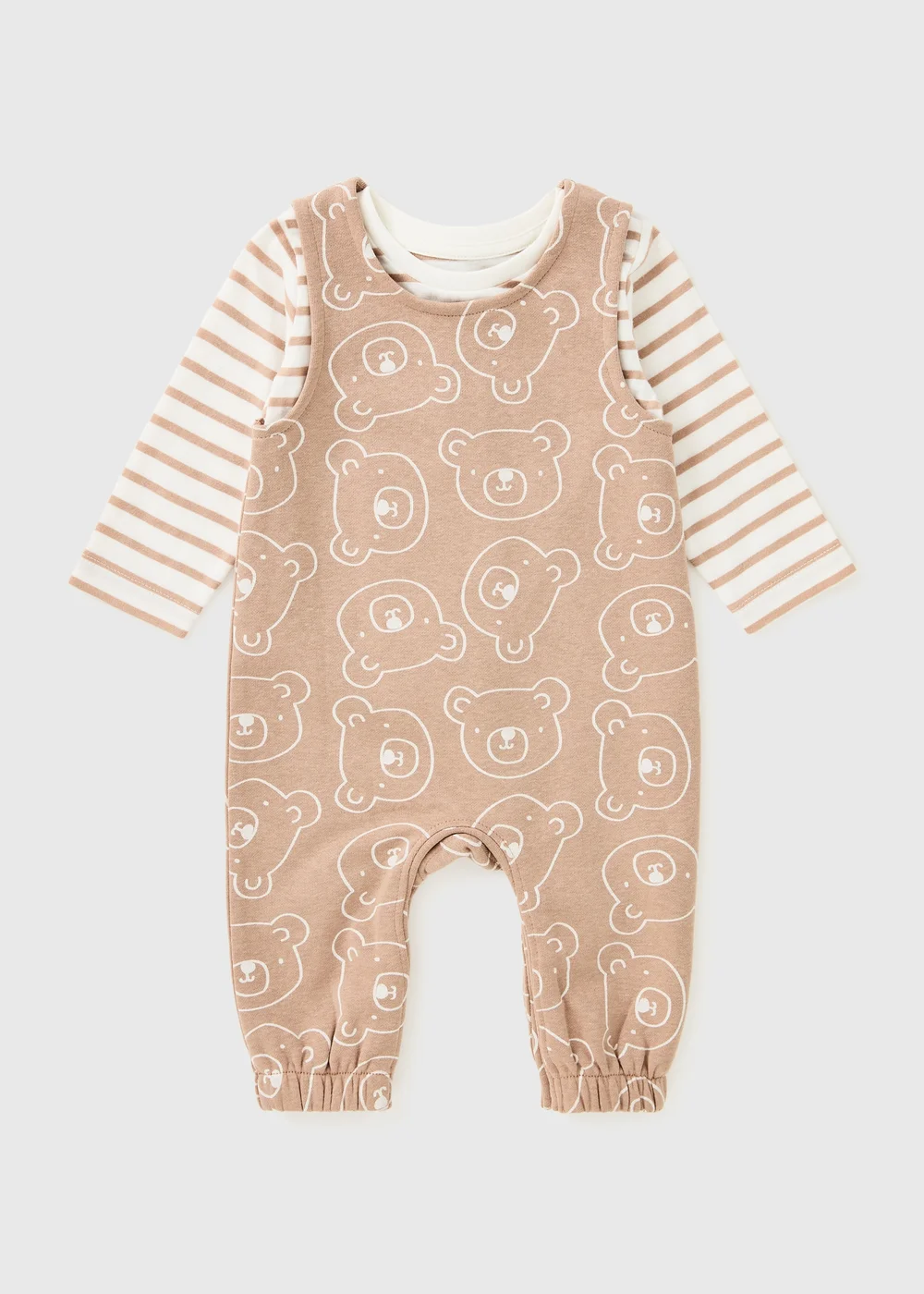 Baby Brown Bear Print Top & Dungaree Set (Newborn-23mths) - Up to 1 Month Image 1