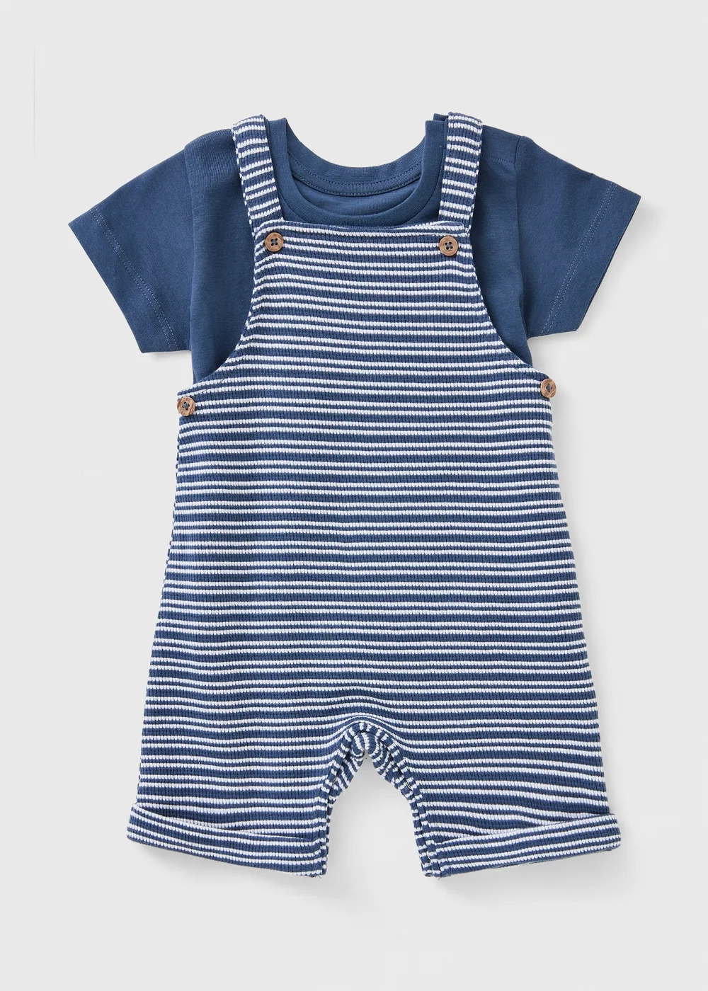 Baby Blue Stripe Top & Dungaree Set (Newborn-23mths) - Up to 1 Month Image 1