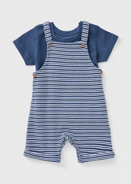 Baby Blue Stripe Top & Dungaree Set (Newborn-23mths) - Up to 1 Month Image 1
