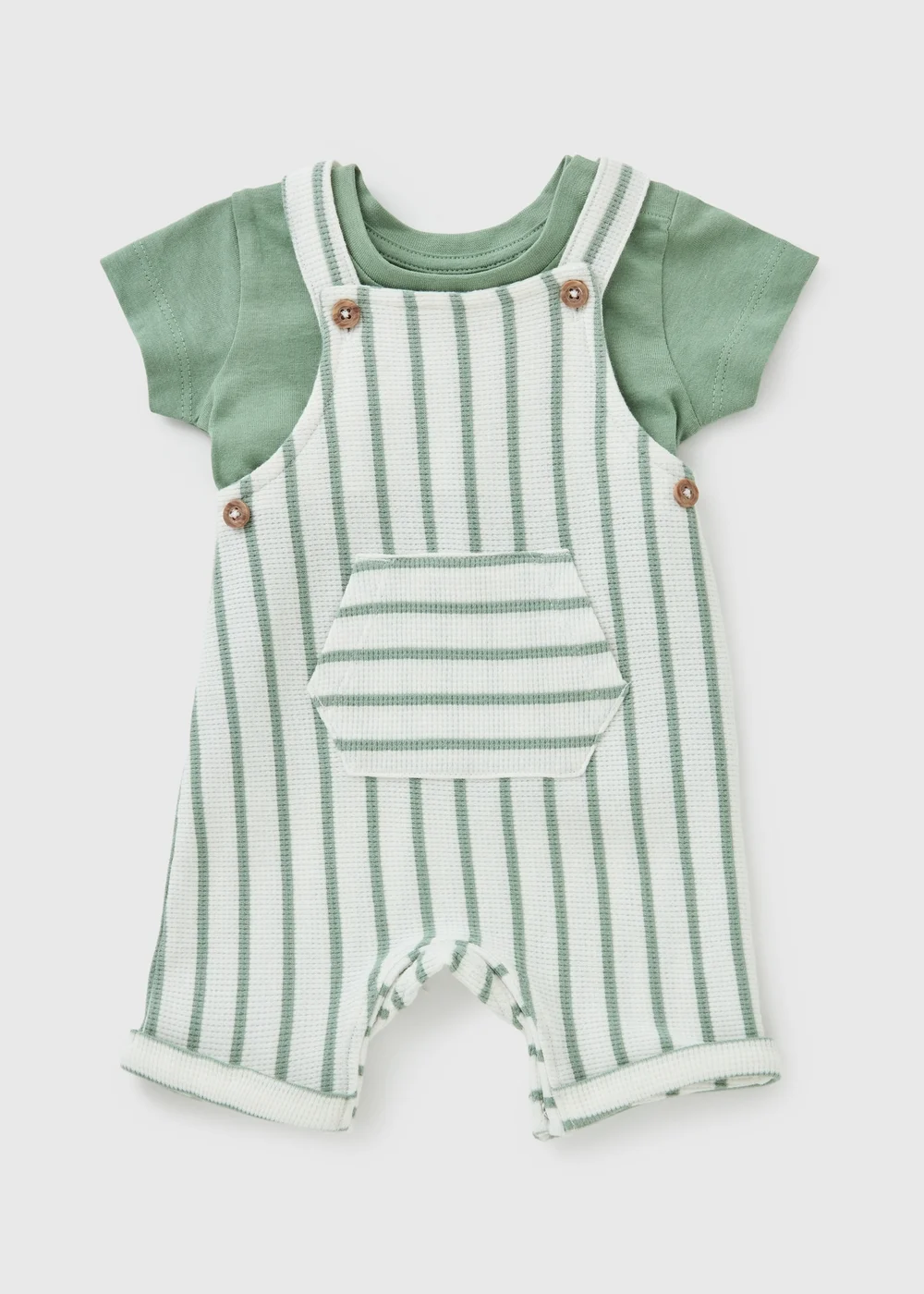 Baby Green Stripe Top & Dungaree Set (Newborn-23mths) - Up to 1 Month Image 1