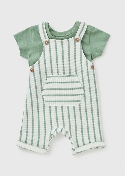 Baby Green Stripe Top & Dungaree Set (Newborn-23mths) - Up to 1 Month Image 1