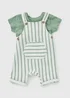 Baby Green Stripe Top & Dungaree Set (Newborn-23mths) - Up to 1 Month Image 1
