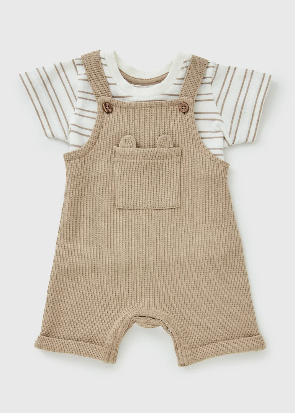 Baby Ecru Stripe Top & Dungaree Set (Newborn-23mths) - Up to 1 Month Image 1