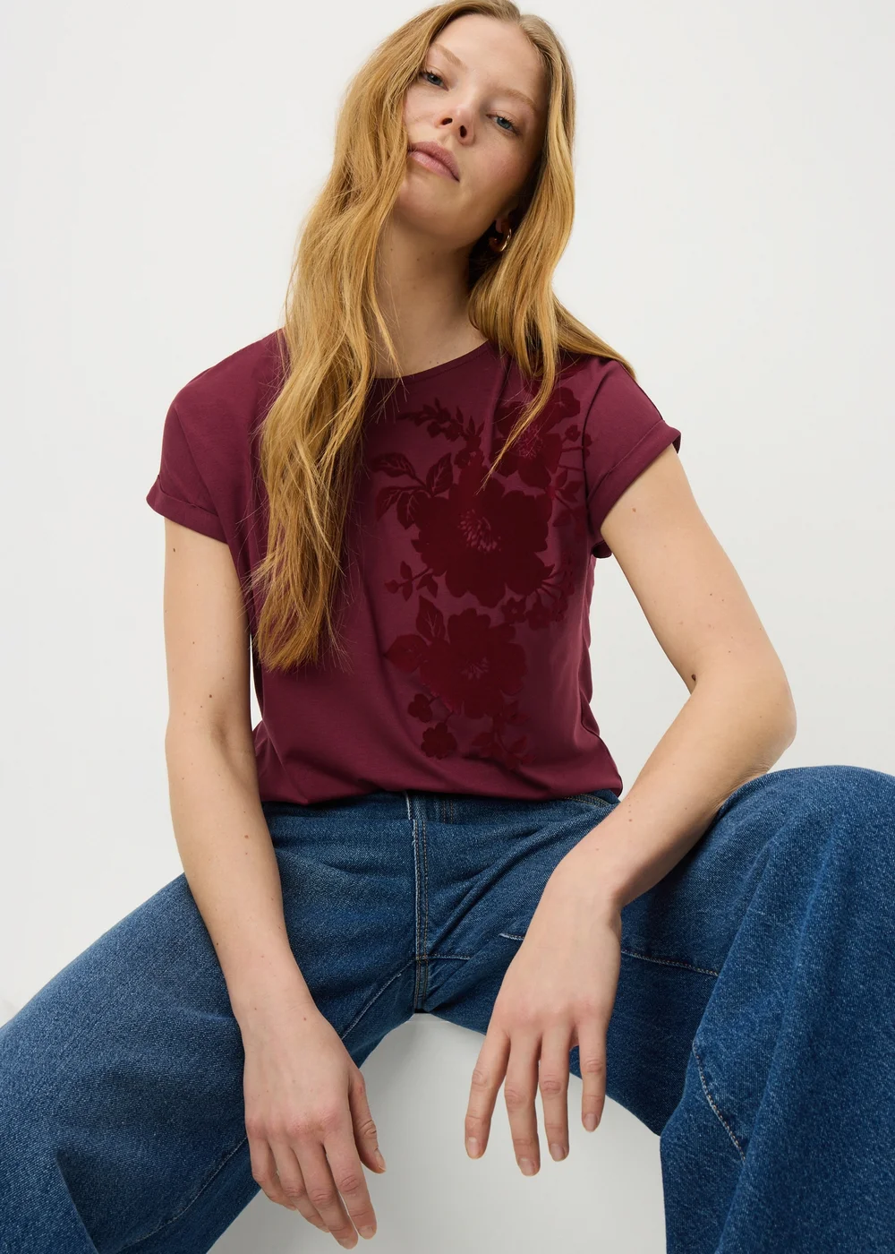Burgundy Lace Flower T-Shirt - Size 8 Image 1