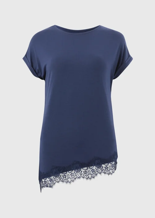 Navy Asymmetric Lace Trim Top - Size 8 Image 4