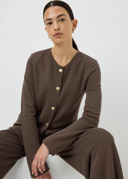 Chocolate Brown Button Front Co-Ord Cardigan - Size 14 Image 1