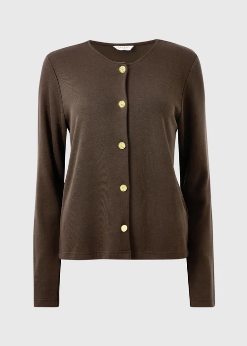 Chocolate Brown Button Front Co-Ord Cardigan - Size 14 Image 4