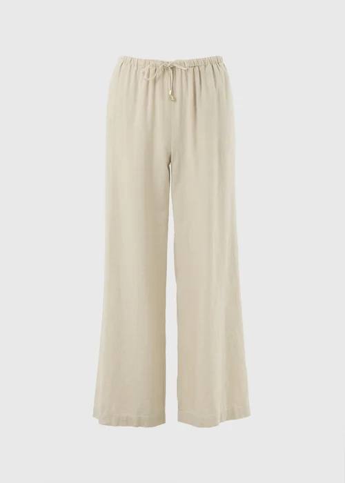 Oatmeal Linen Blend Wide Leg Trousers - Size 08 29 leg Image 4