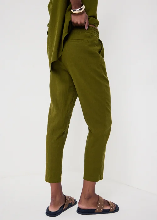 Olive Linen Blend Tapered Cropped Co Ord Trousers - 22 Image 2