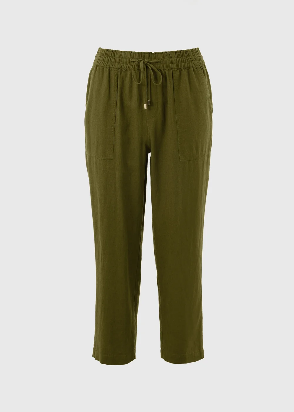 Olive Linen Blend Tapered Cropped Co Ord Trousers - 22 Image 4