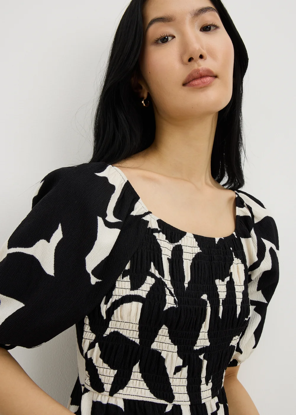 Black Abstract Floral Shirred Mini Dress - 8 Image 3