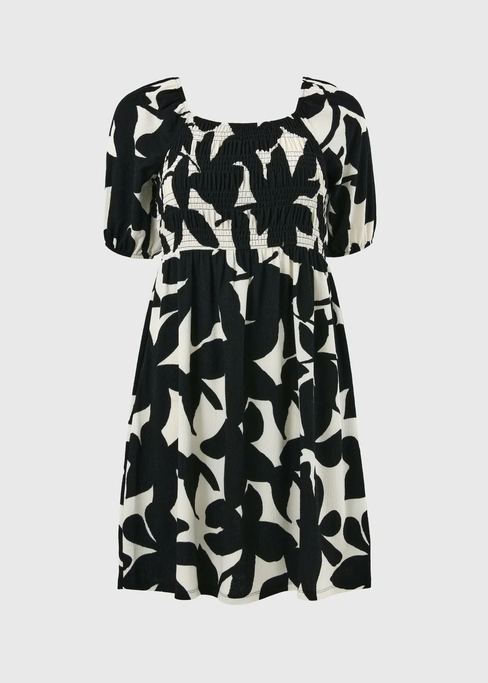 Black Abstract Floral Shirred Mini Dress - 8 Image 4