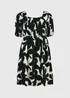 Black Abstract Floral Shirred Mini Dress - 8 Image 4
